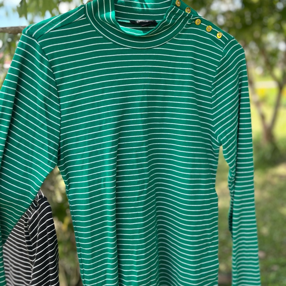 J. Crew Green Striped Long Sleeve Top